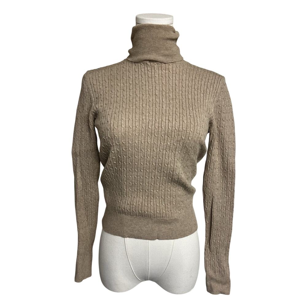 Stradivarius Womens‎ Turtleneck Sweater Size Medium Cable Knit Fitted Alpine